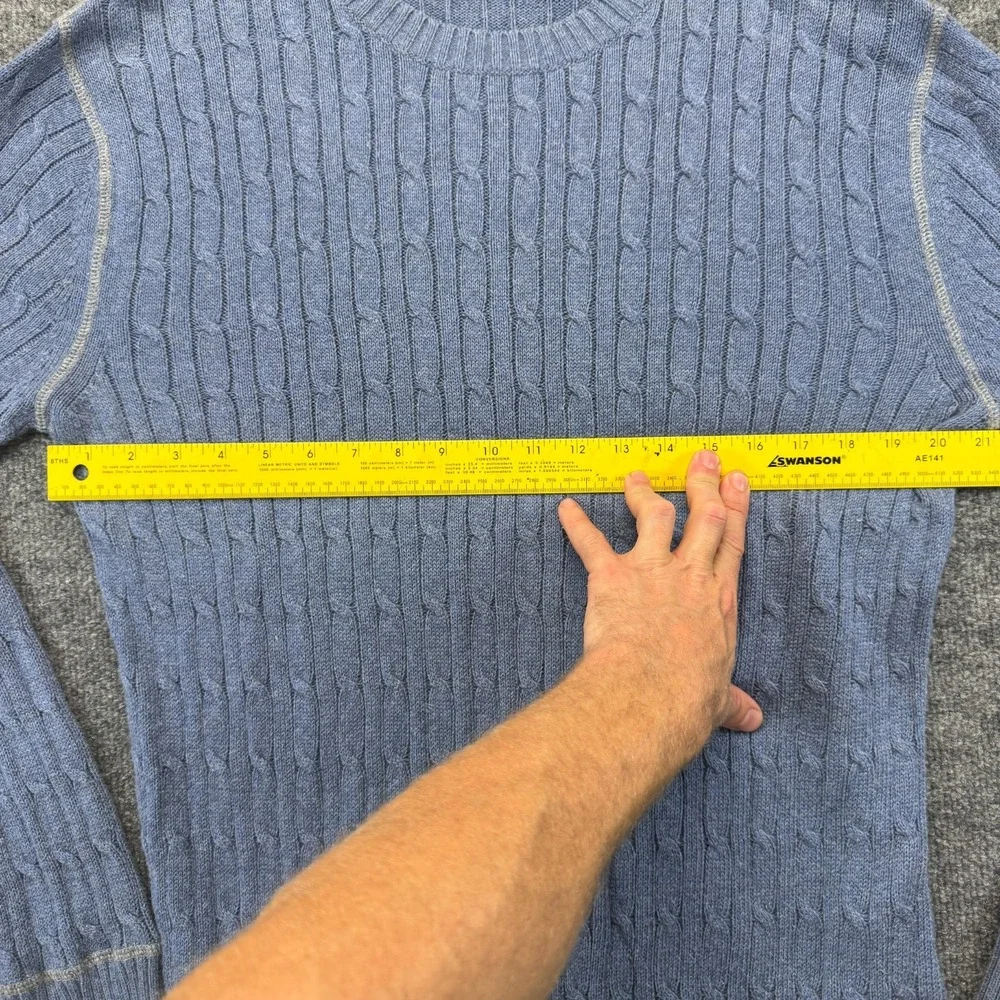 Banana Republic Sweater Mens Large Blue Cashmere Blend Cable Knit Long Sleeve
